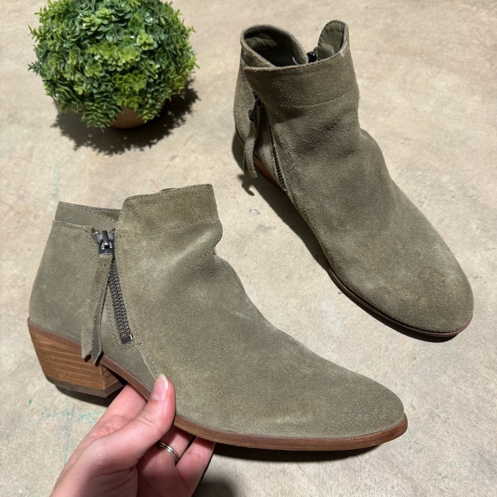 Sam Edelman Packet Olive Green Suede Leather Zipper Ankle Boots Size 8 Fall